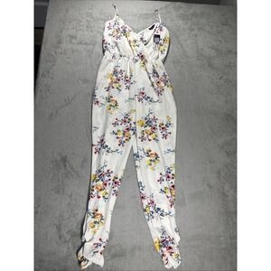 Material Girl Women's Long Pant Strappy Jumpsuit White Floral Size Medium New
